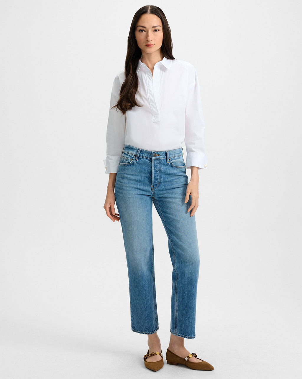Veronica Beard Draymond Cuff-Sleeve Shirt - White