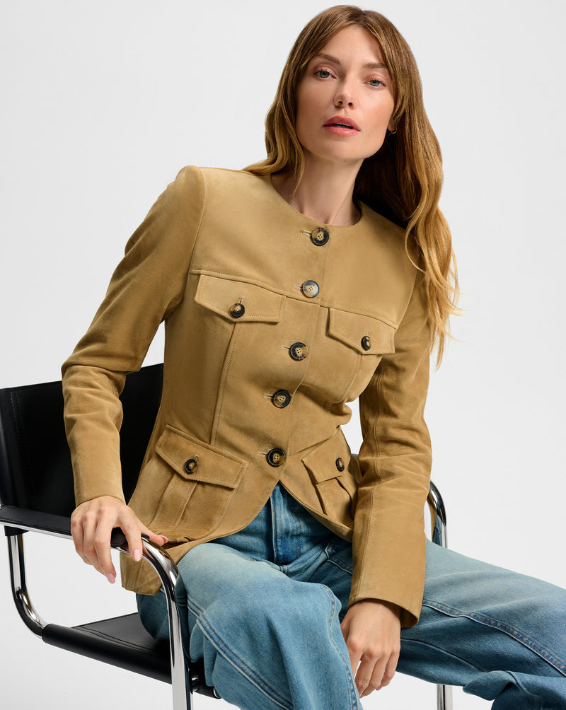 Veronica Beard Orrin Suede Jacket - Desert Khaki