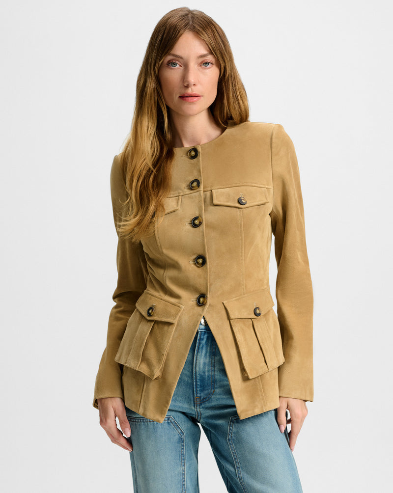 Veronica Beard Orrin Suede Jacket - Desert Khaki