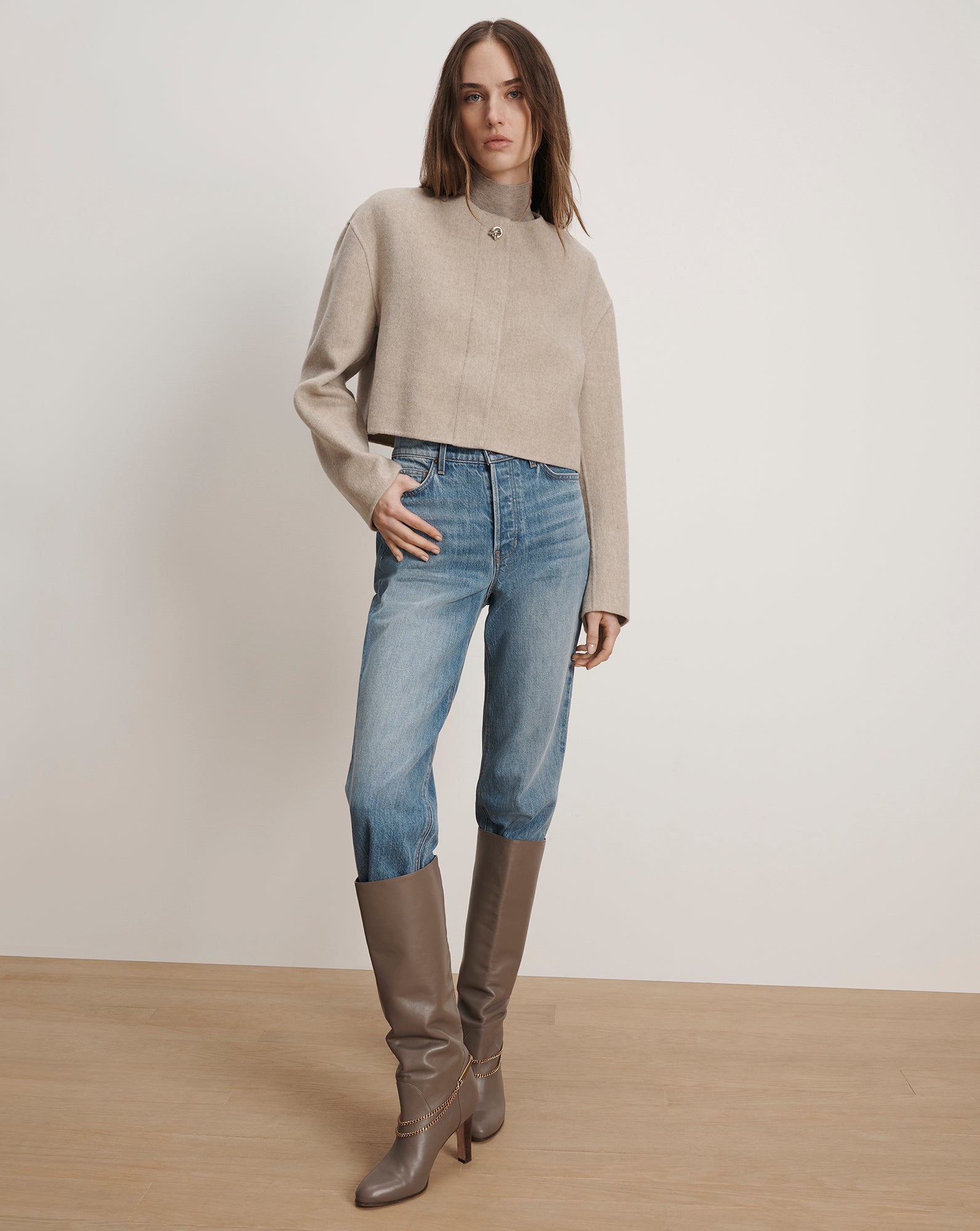 Veronica Beard Philips Cropped Jacket - Oatmeal Melange