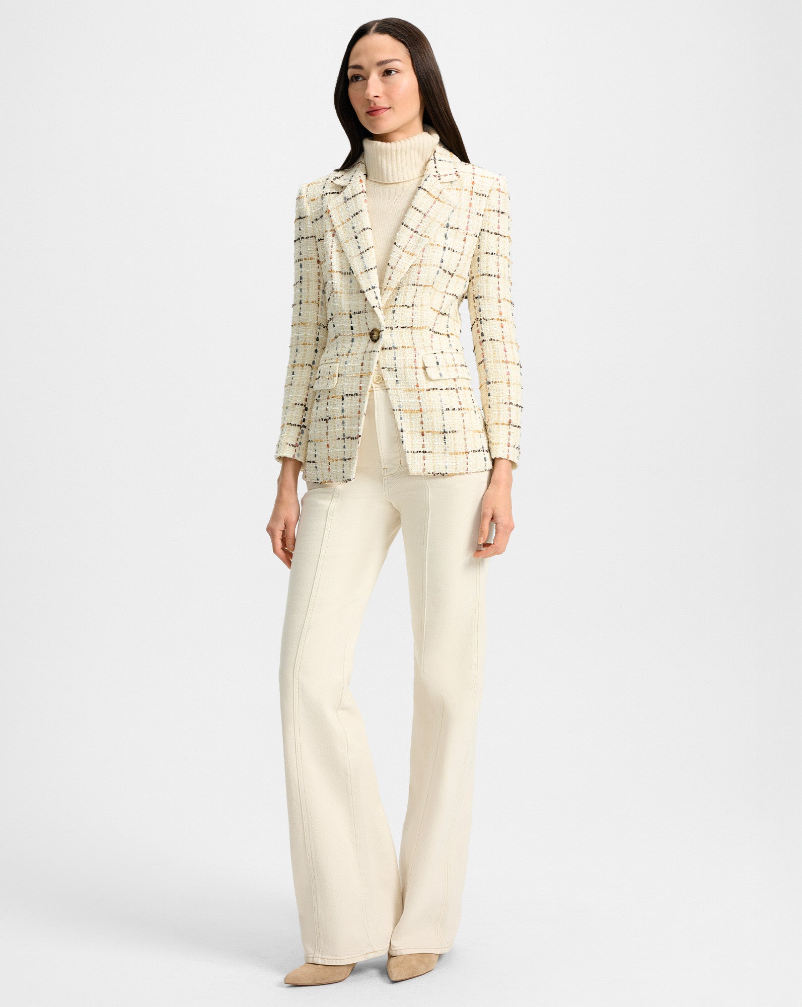Veronica Beard Healy Tweed Dickey Jacket - Ecru Multi