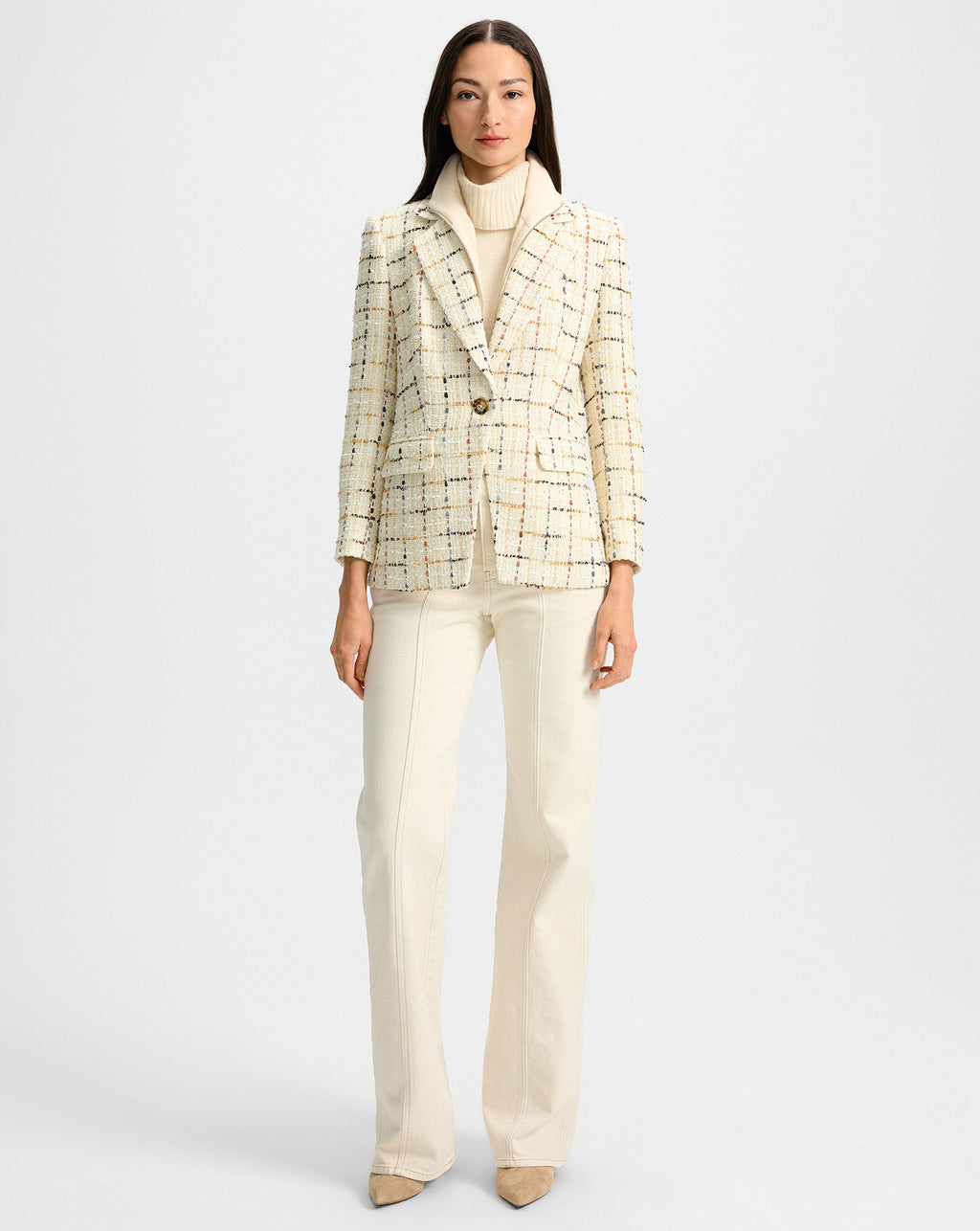 Veronica Beard Healy Tweed Dickey Jacket - Ecru Multi