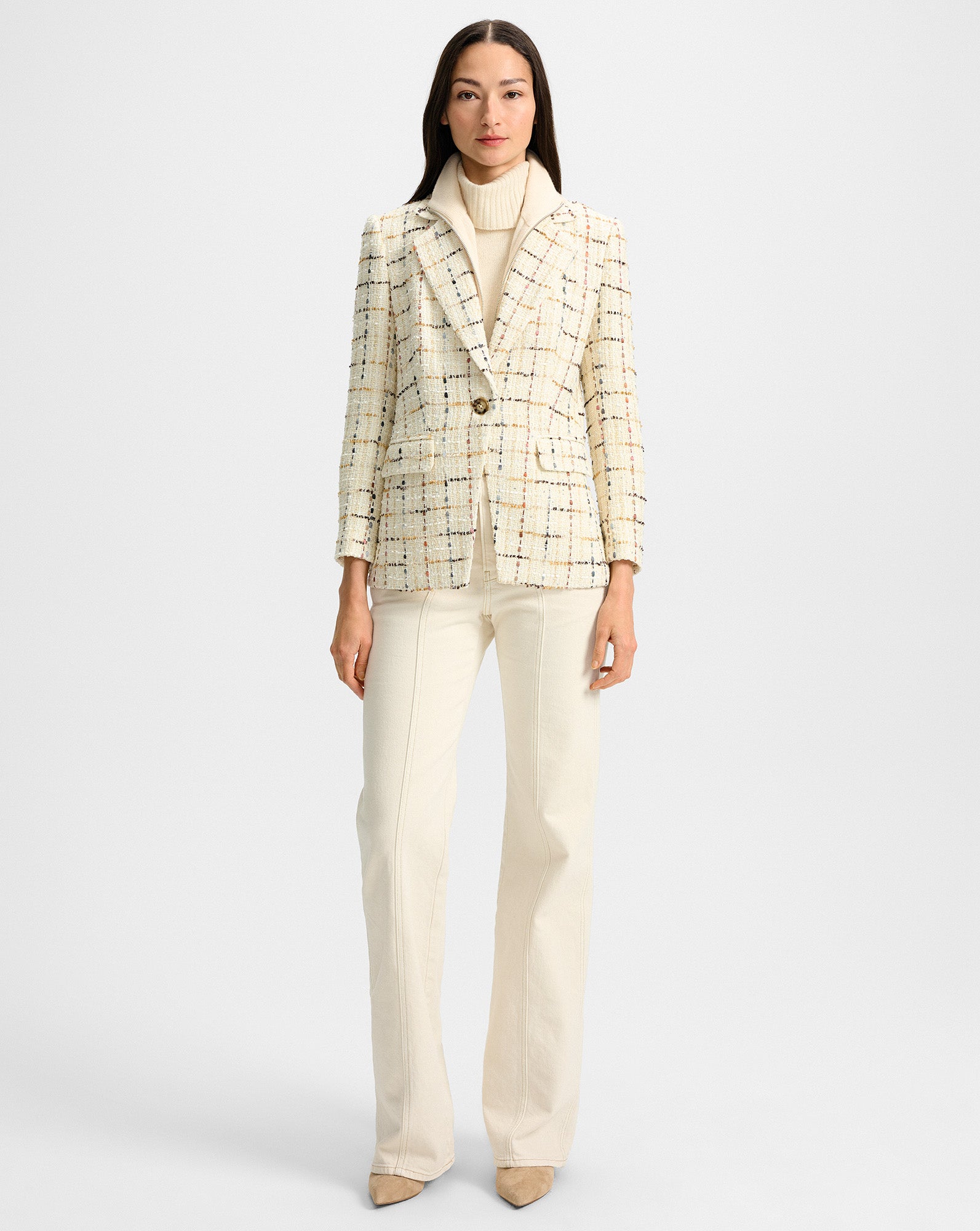 Veronica Beard Healy Tweed Dickey Jacket - Ecru Multi