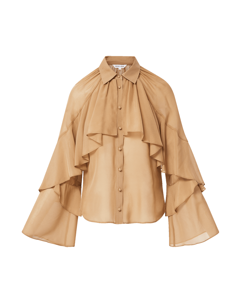 Veronica Beard Demaris Ruffled Button-Down Blouse - Brown Sugar