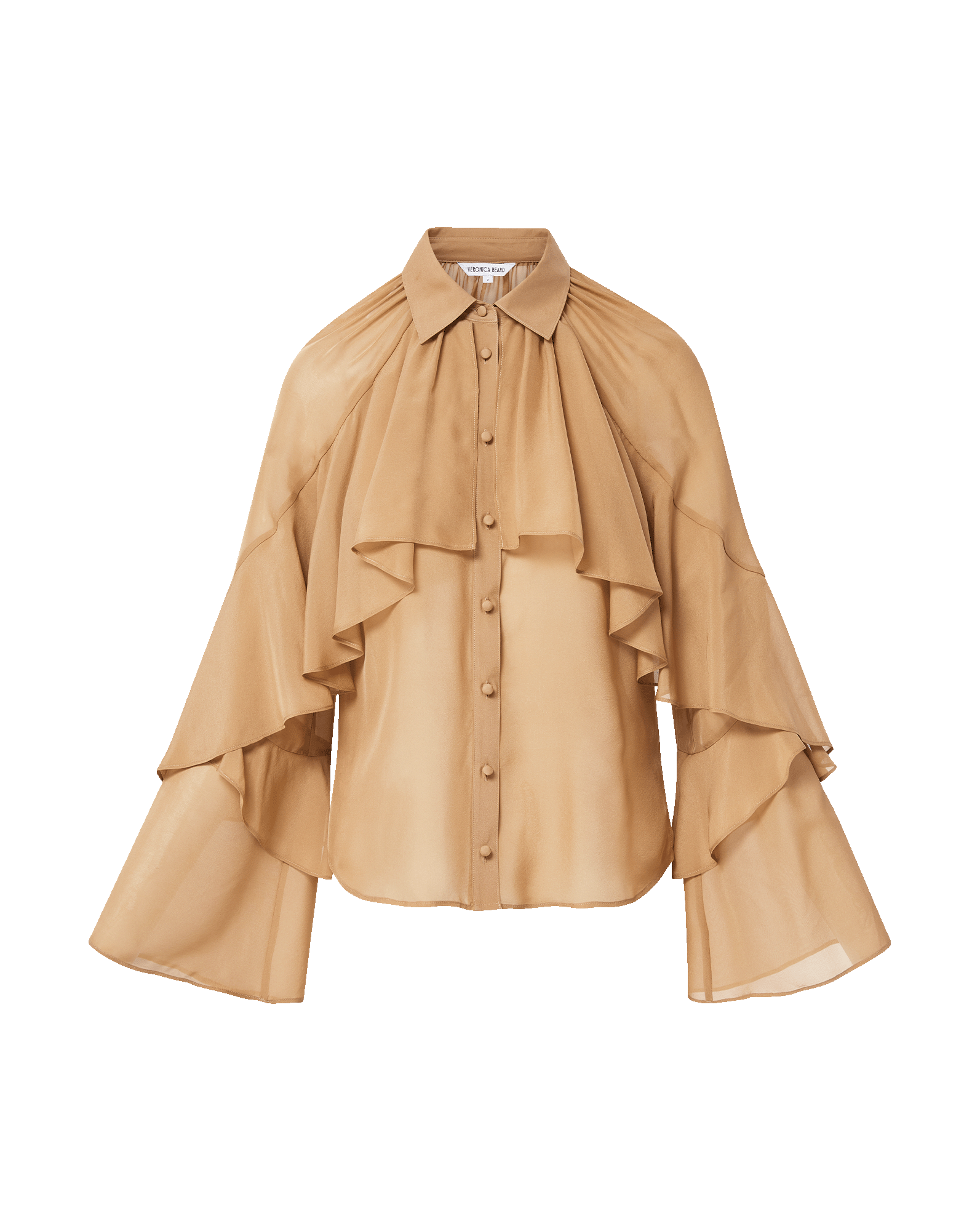 Veronica Beard Demaris Ruffled Button-Down Blouse - Brown Sugar