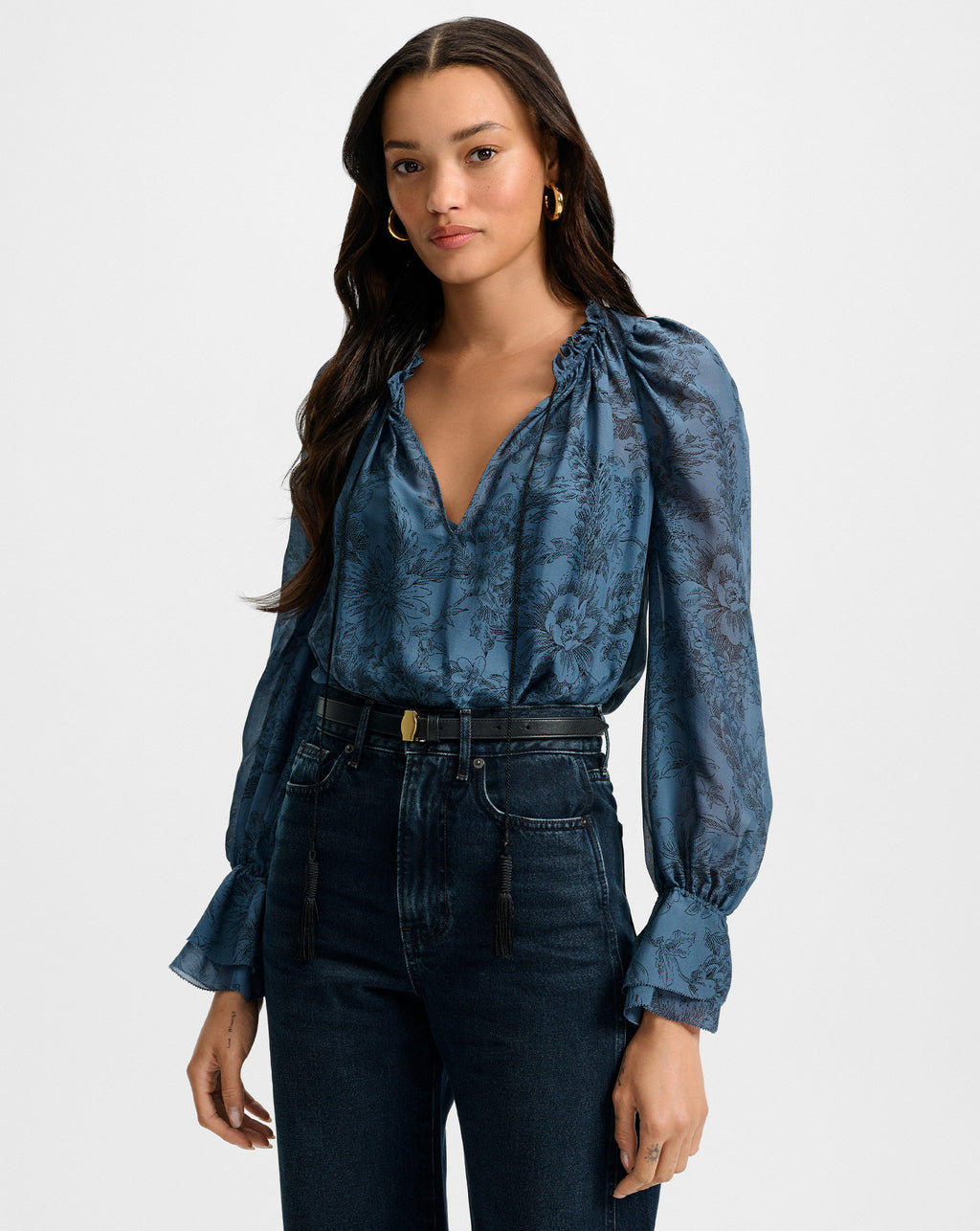 Veronica Beard Maxime Silk Blouse - Ocean/Black