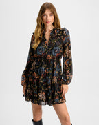 Veronica Beard Justine Silk Mini Dress - Black Multi