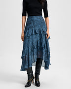 Veronica Beard Graeme Silk Midi Skirt - Ocean/Black