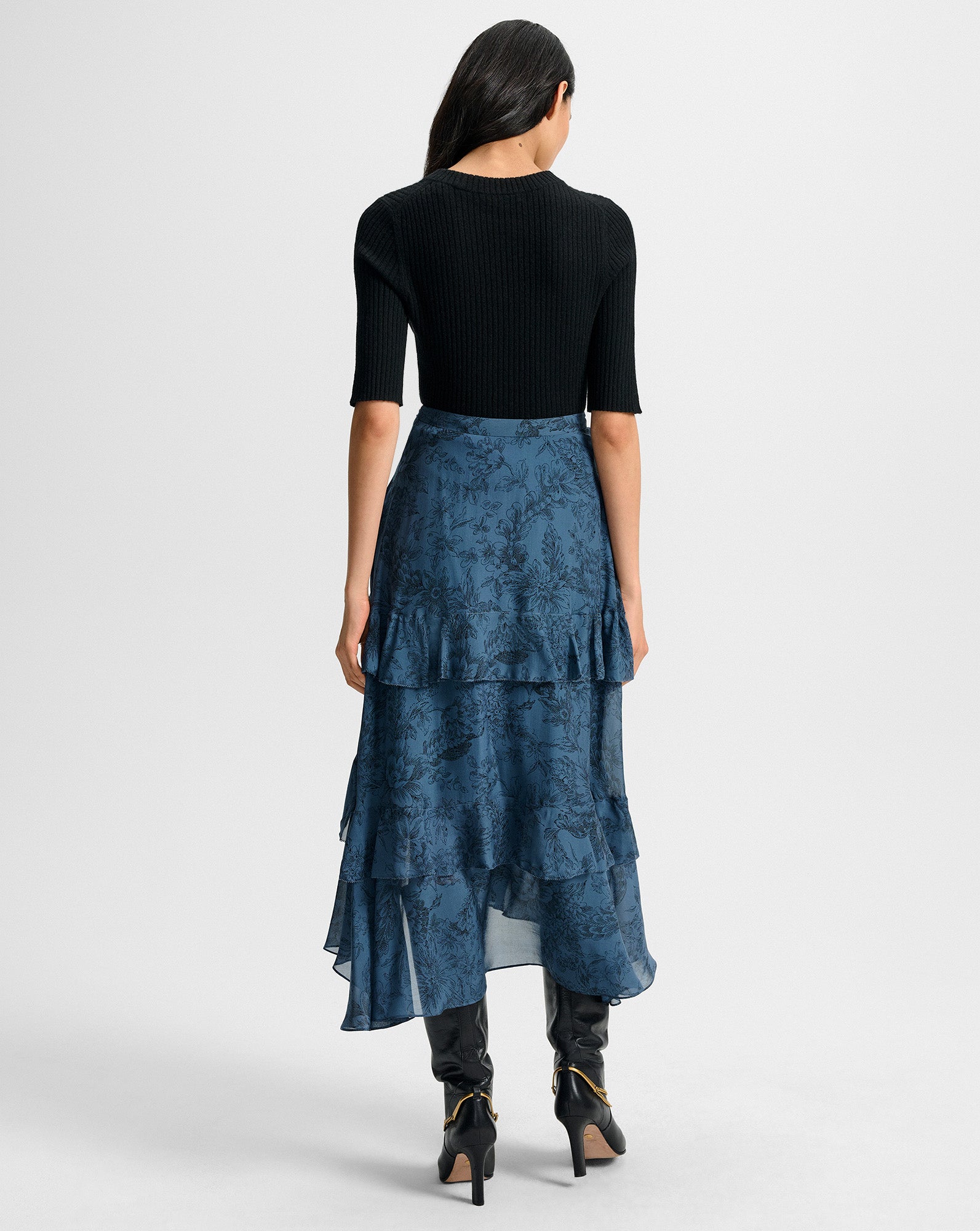 Veronica Beard Graeme Silk Midi Skirt - Ocean/Black