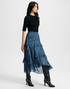 Veronica Beard Graeme Silk Midi Skirt - Ocean/Black