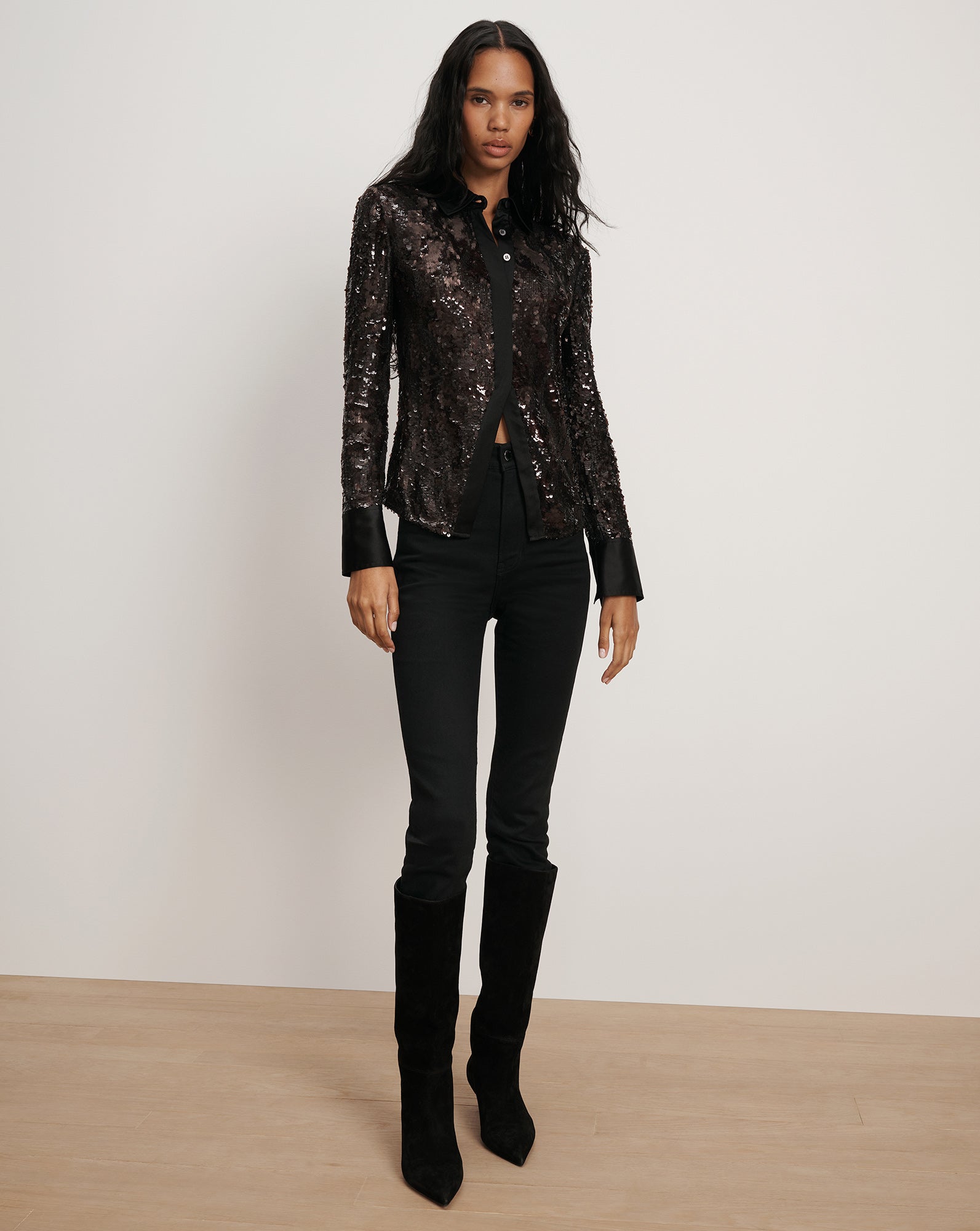 Veronica Beard Matty Sequin Button-Down Shirt - Dark Currant