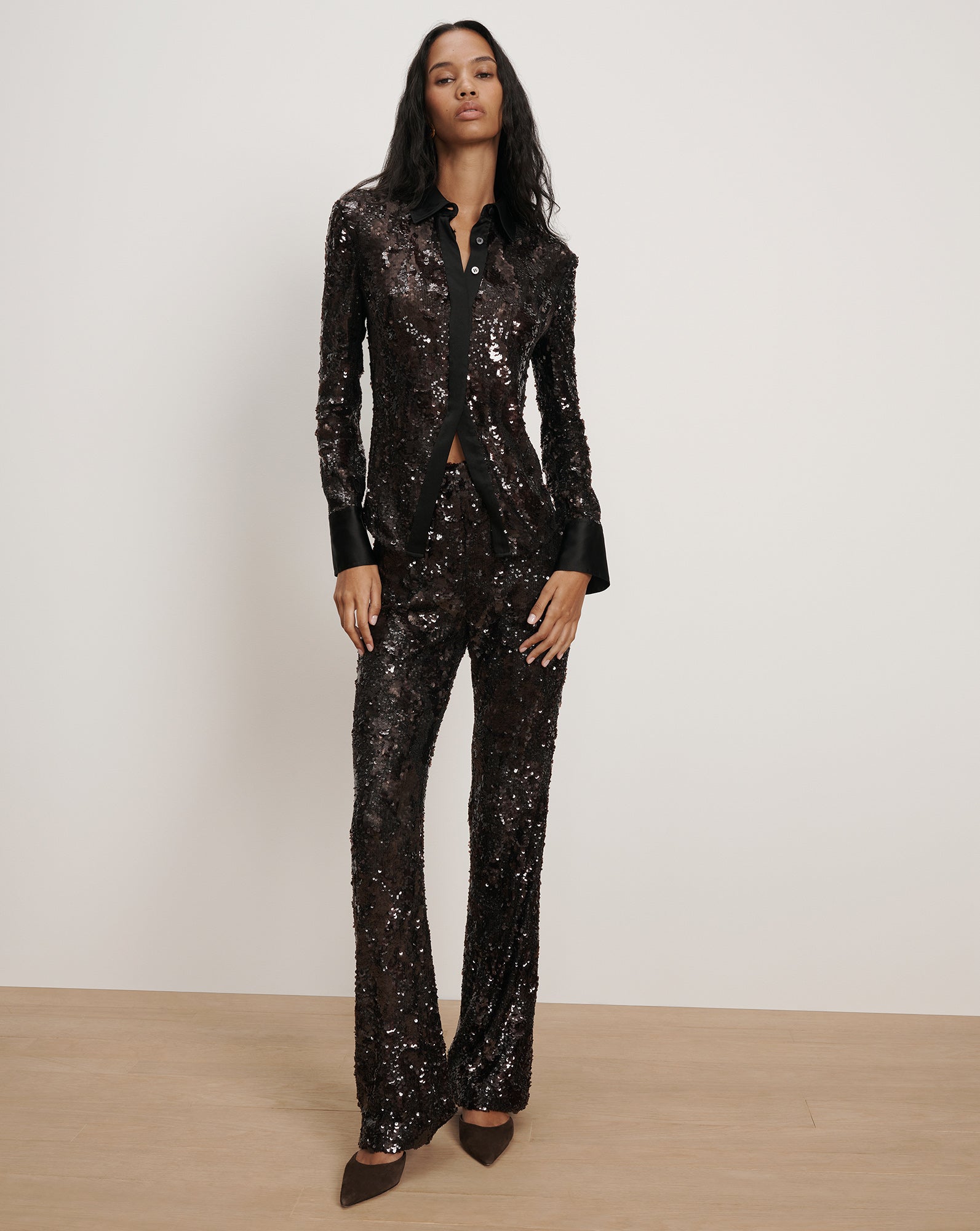 Veronica Beard Matty Sequin Button-Down Shirt - Dark Currant