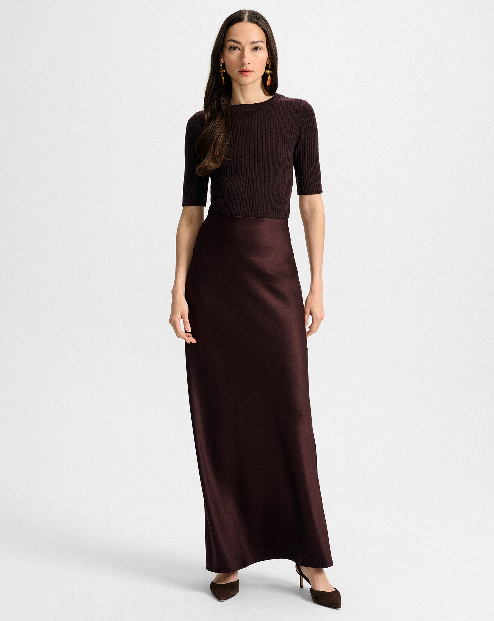 Maroon Silky Maxi Skirt