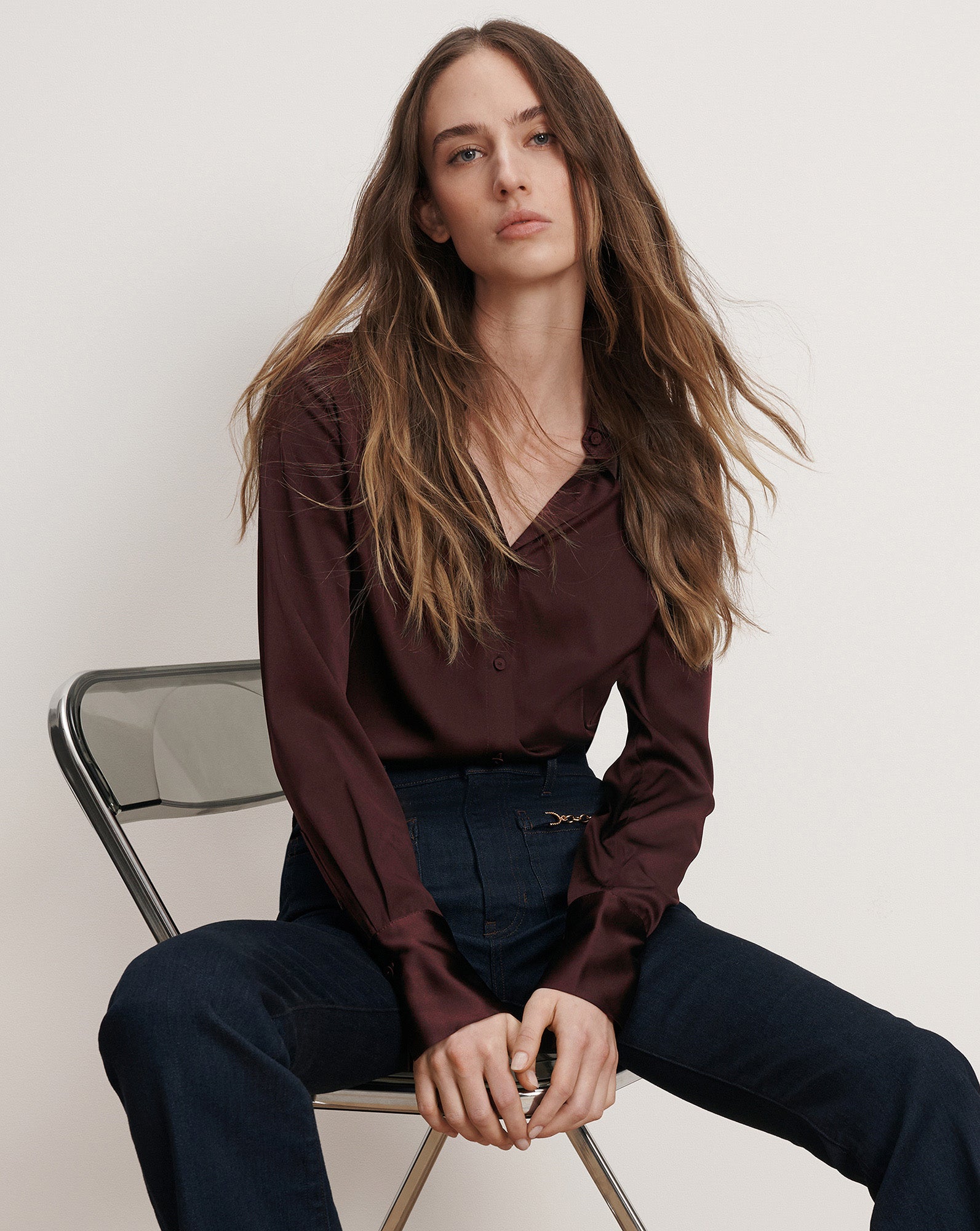 Veronica Beard Monique Silk Button-Down Shirt - Dark Currant