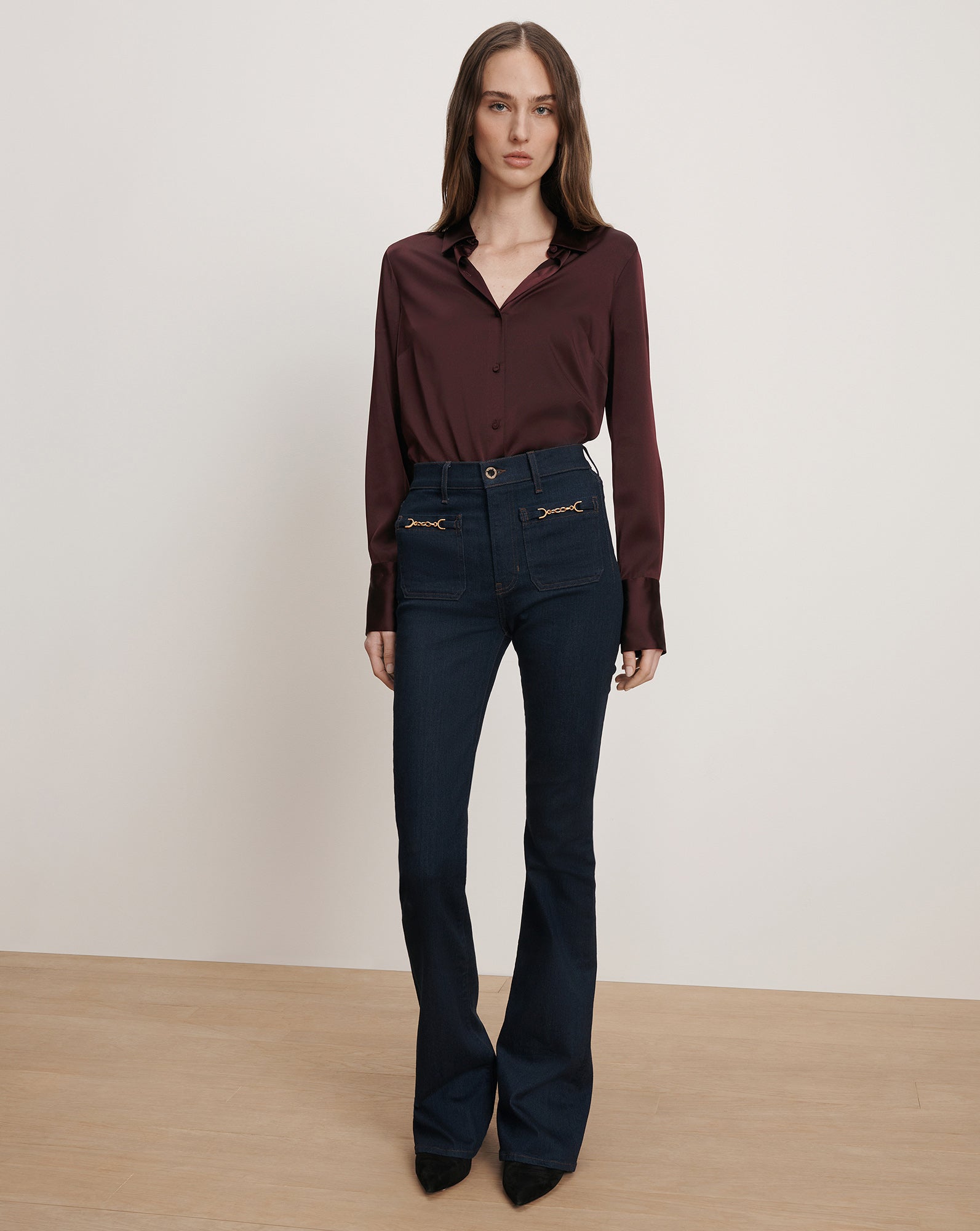 Veronica Beard Monique Silk Button-Down Shirt - Dark Currant