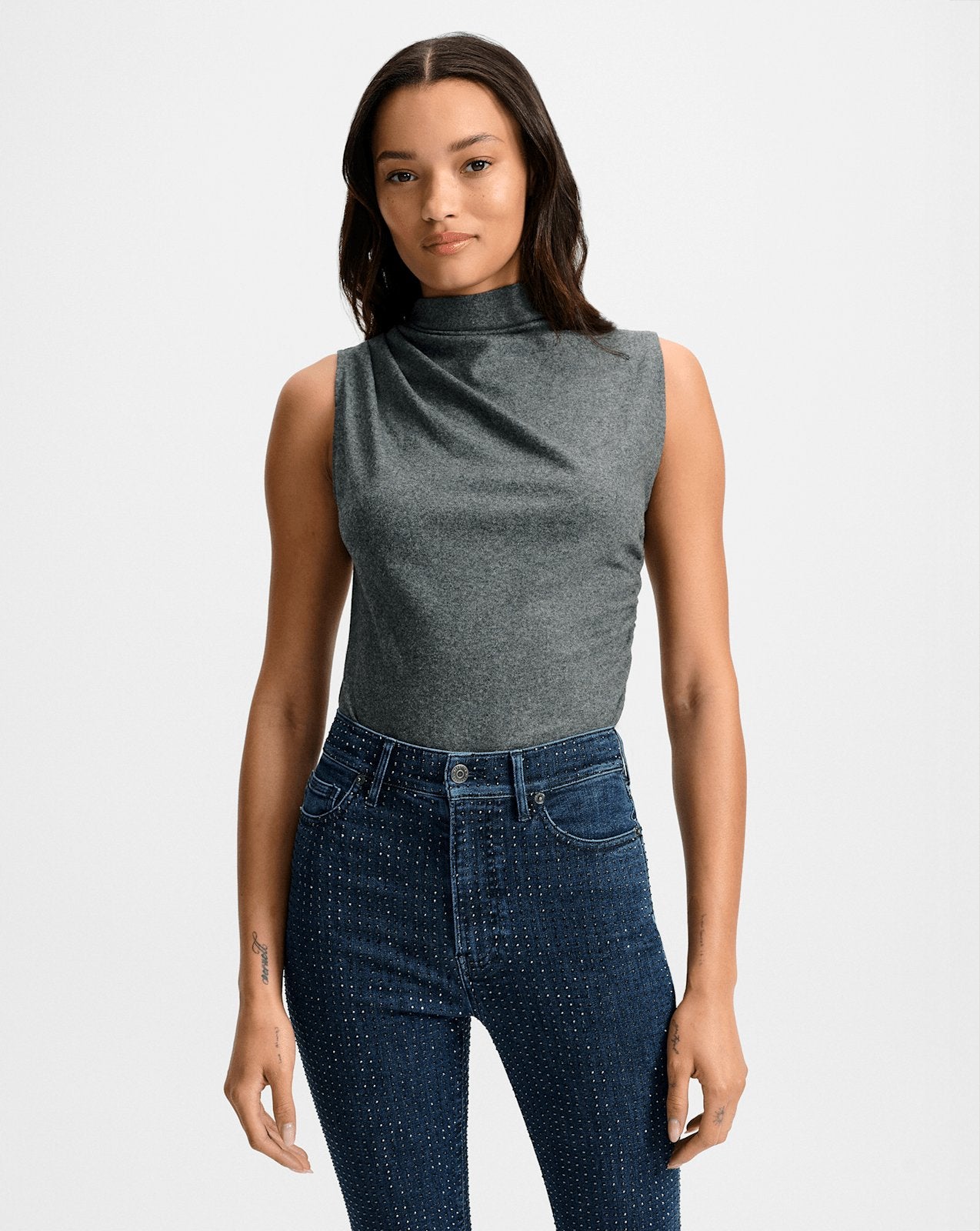 Veronica Beard Mylie Mock-Neck Tank Top - Medium Heather Grey