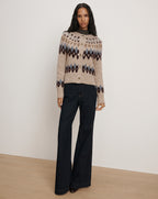Veronica Beard Christina Fair Isle Cardigan - Oatmeal Melange Multi