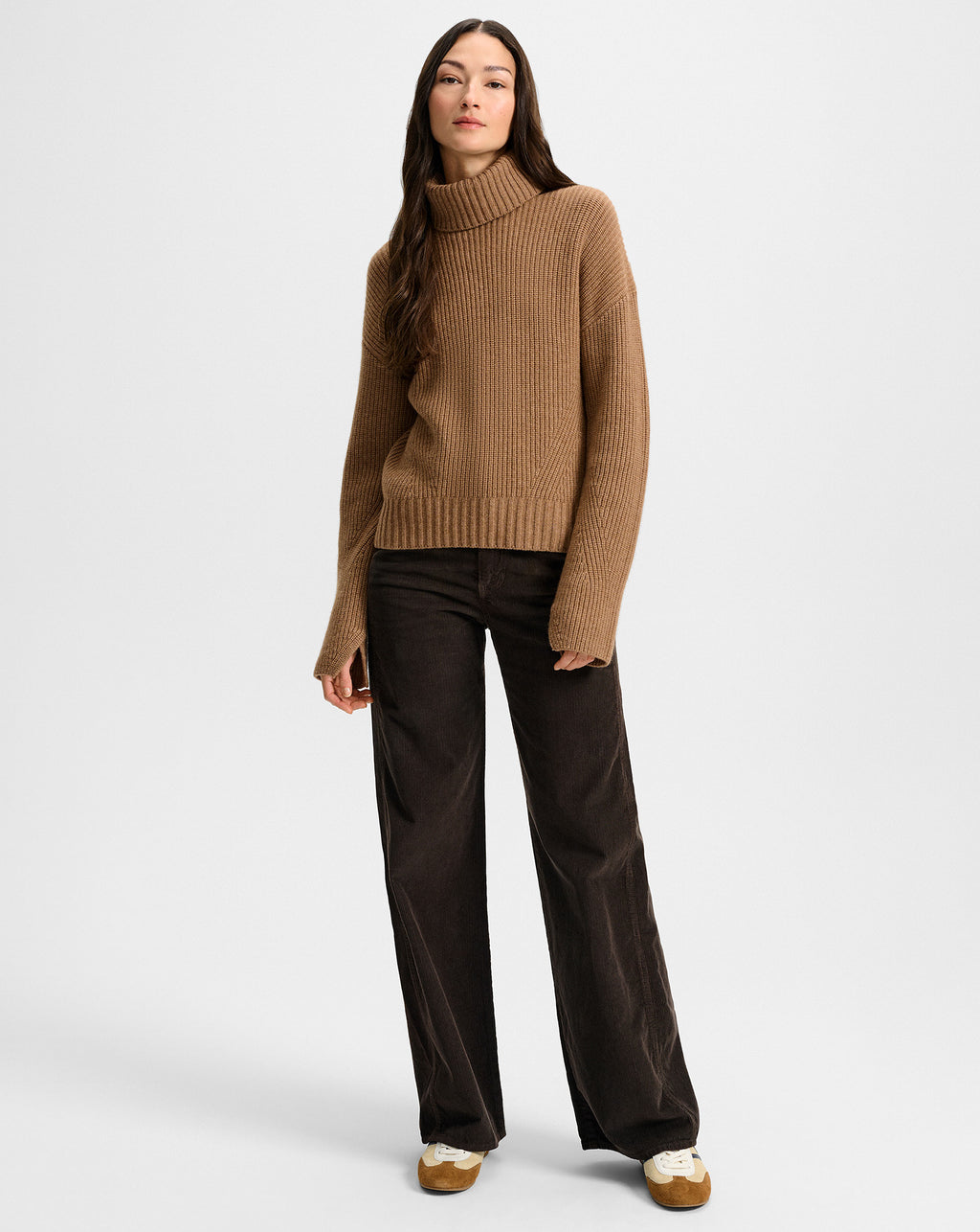 Veronica Beard Matilda Cashmere Turtleneck Sweater - Dark Acorn Melange