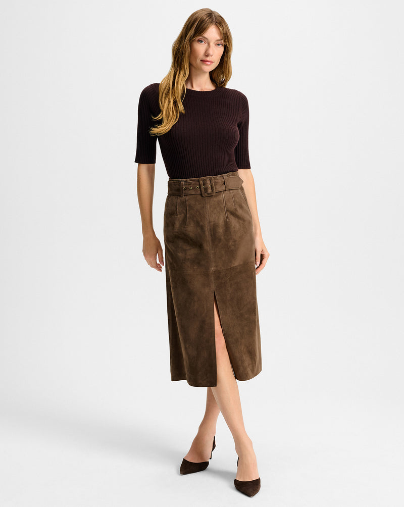 Veronica Beard Alexie Suede Midi Skirt - Mocha