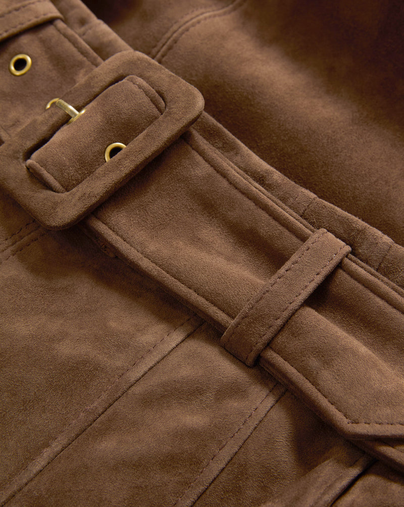Veronica Beard Alexie Suede Midi Skirt - Mocha