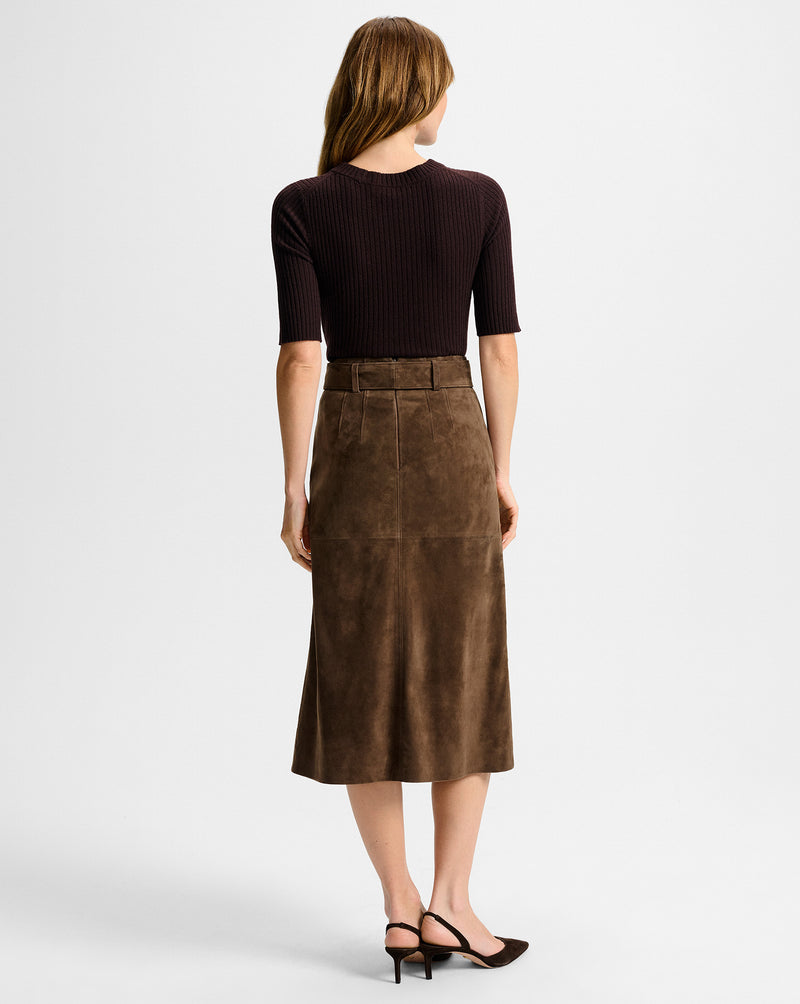 Veronica Beard Alexie Suede Midi Skirt - Mocha