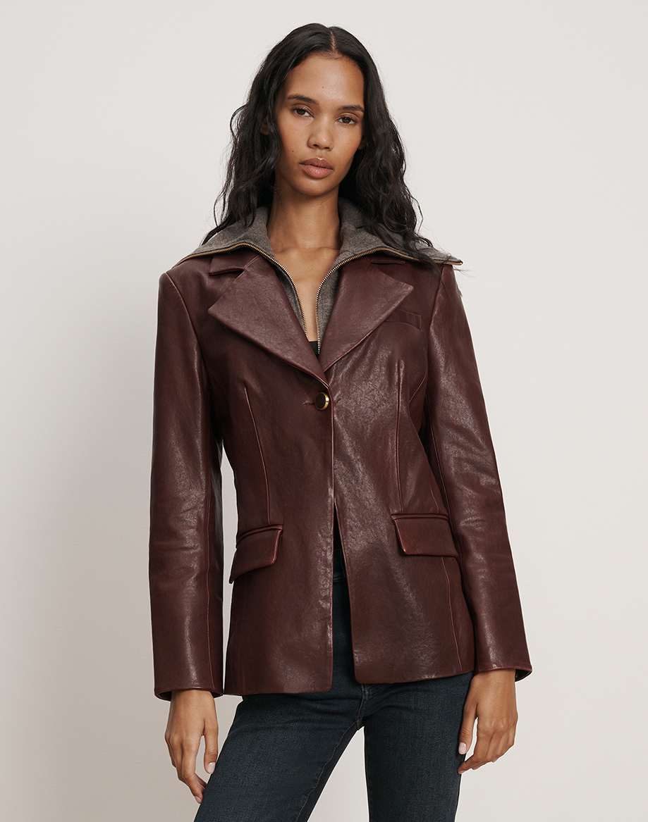 Veronica Beard Kessler Leather Dickey Jacket - Raisin