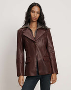 Veronica Beard Kessler Leather Dickey Jacket - Raisin