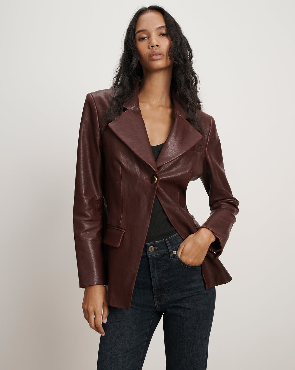 Veronica Beard Kessler Leather Dickey Jacket - Raisin