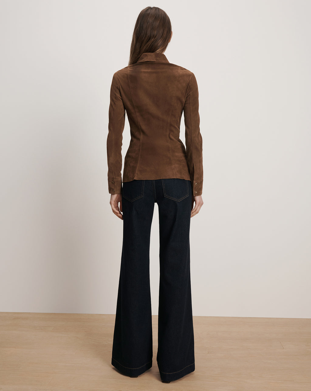 Veronica Beard Wittaker Suede Button-Down Shirt - Mocha