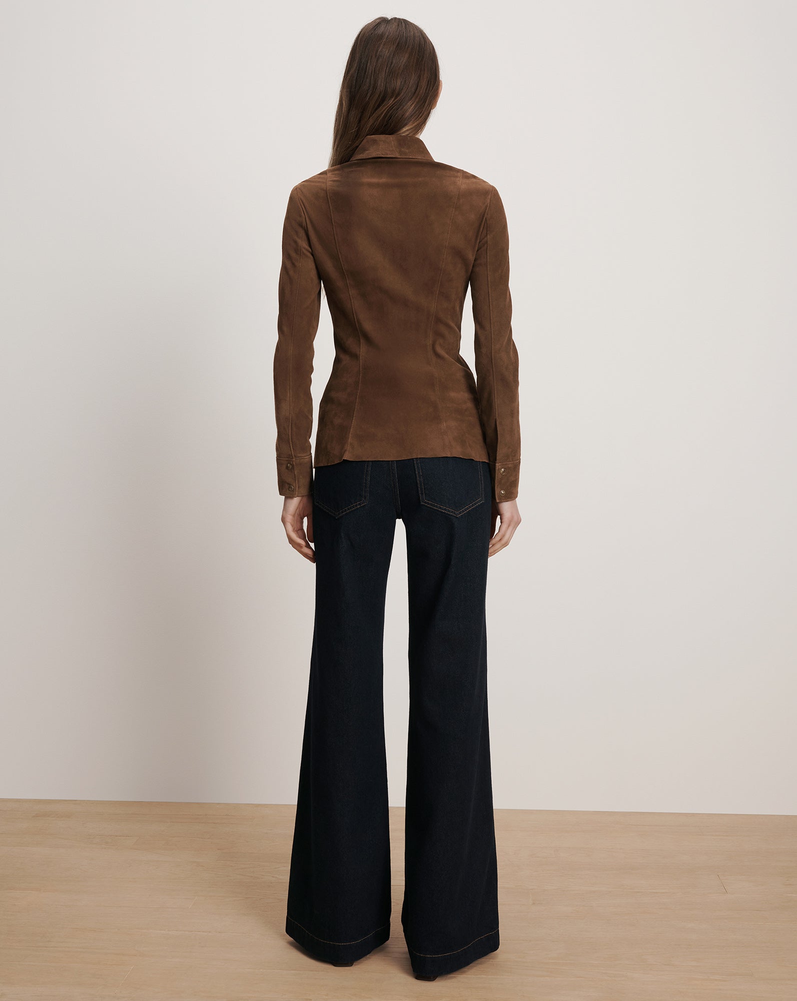 Veronica Beard Wittaker Suede Button-Down Shirt - Mocha