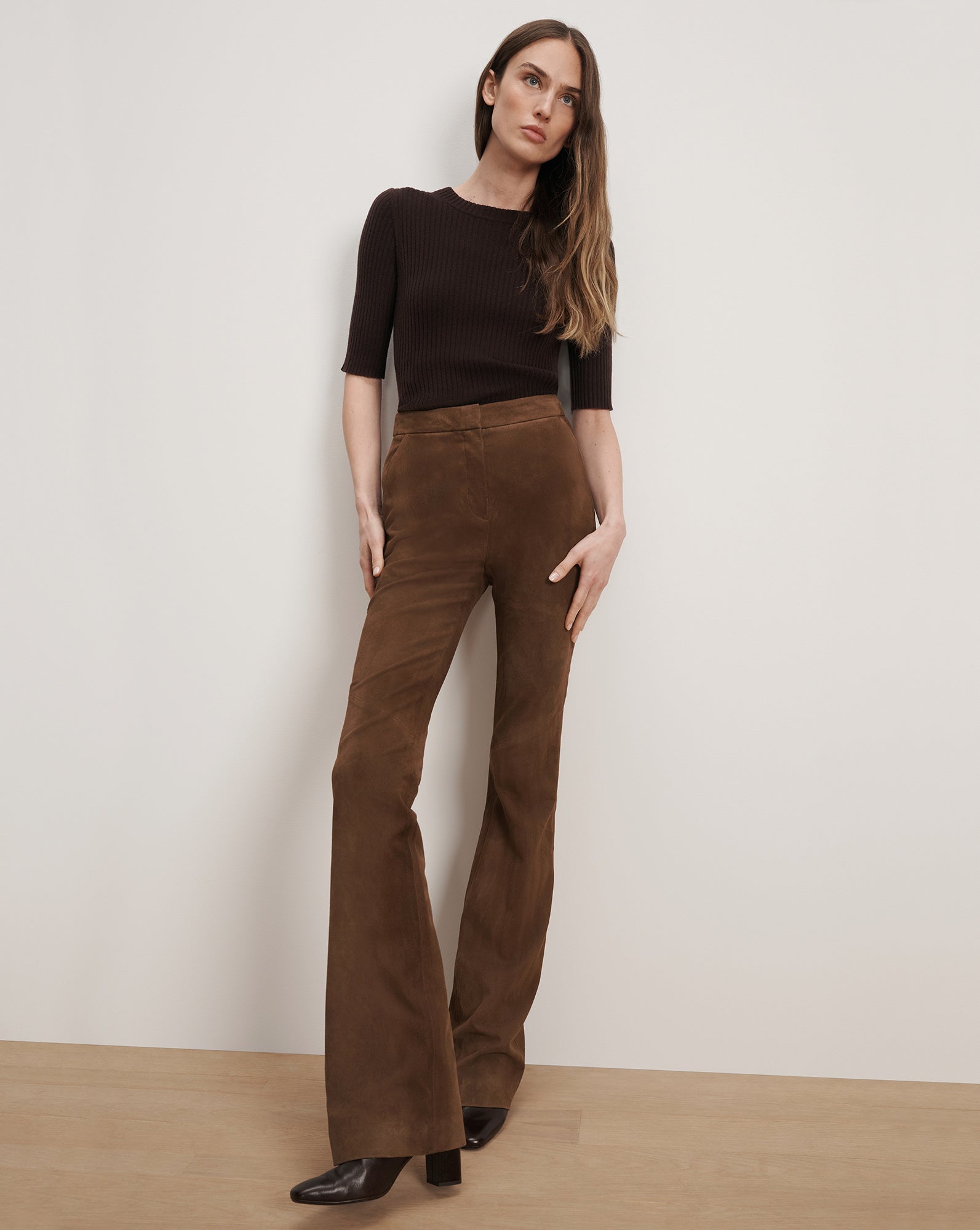 Veronica Beard Gracie Suede Flare Pant - Mocha