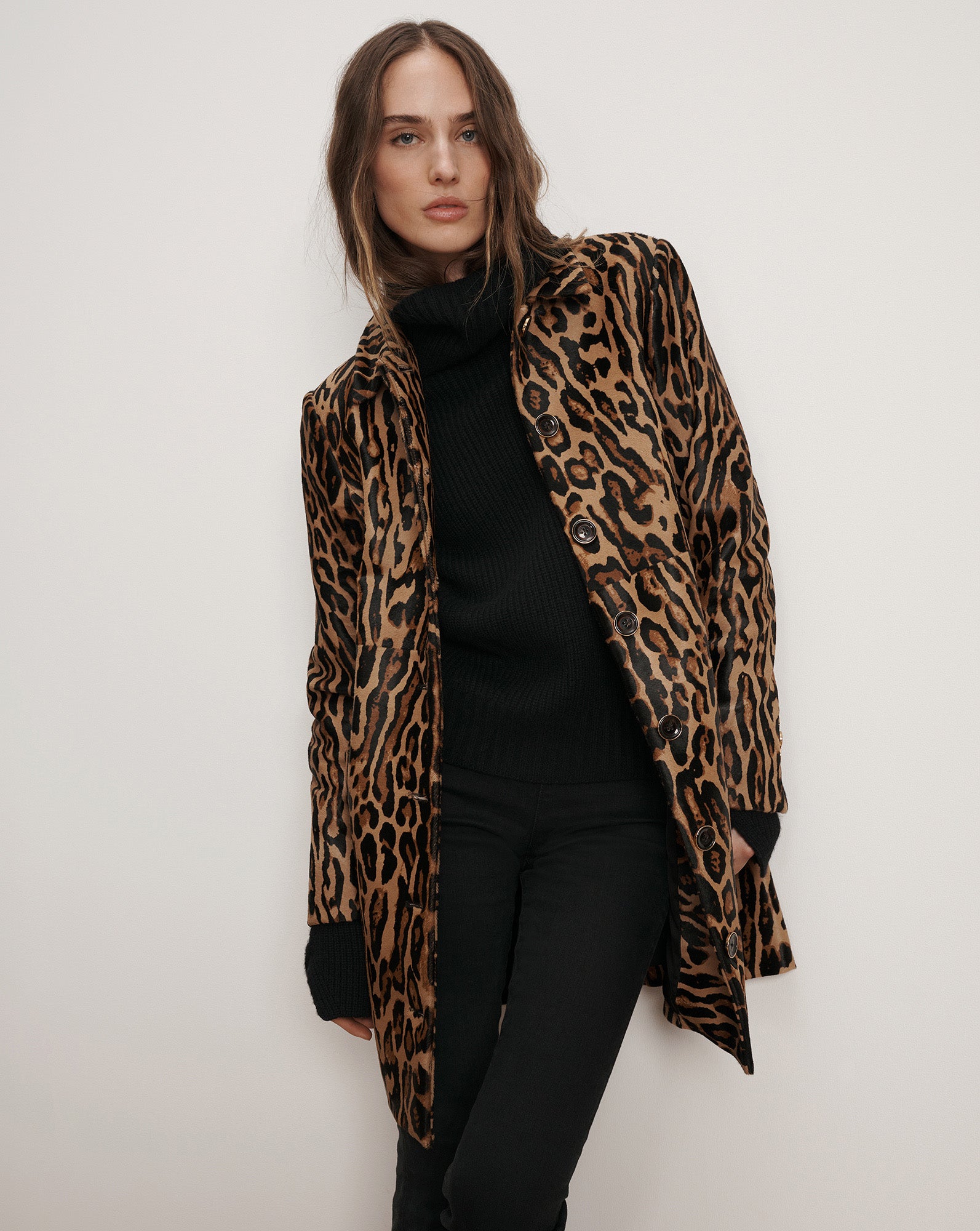 Veronica Beard Shelley Calf Hair Dickey Coat - Camel Multi