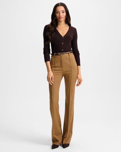 Veronica Beard Gracie Belted Flare Pant - Dark Acorn