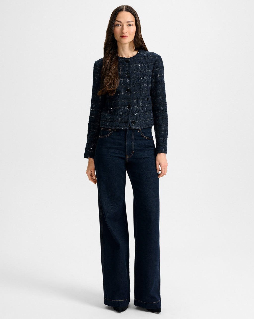 Veronica Beard Andrea Tweed Jacket - Navy/Off-White