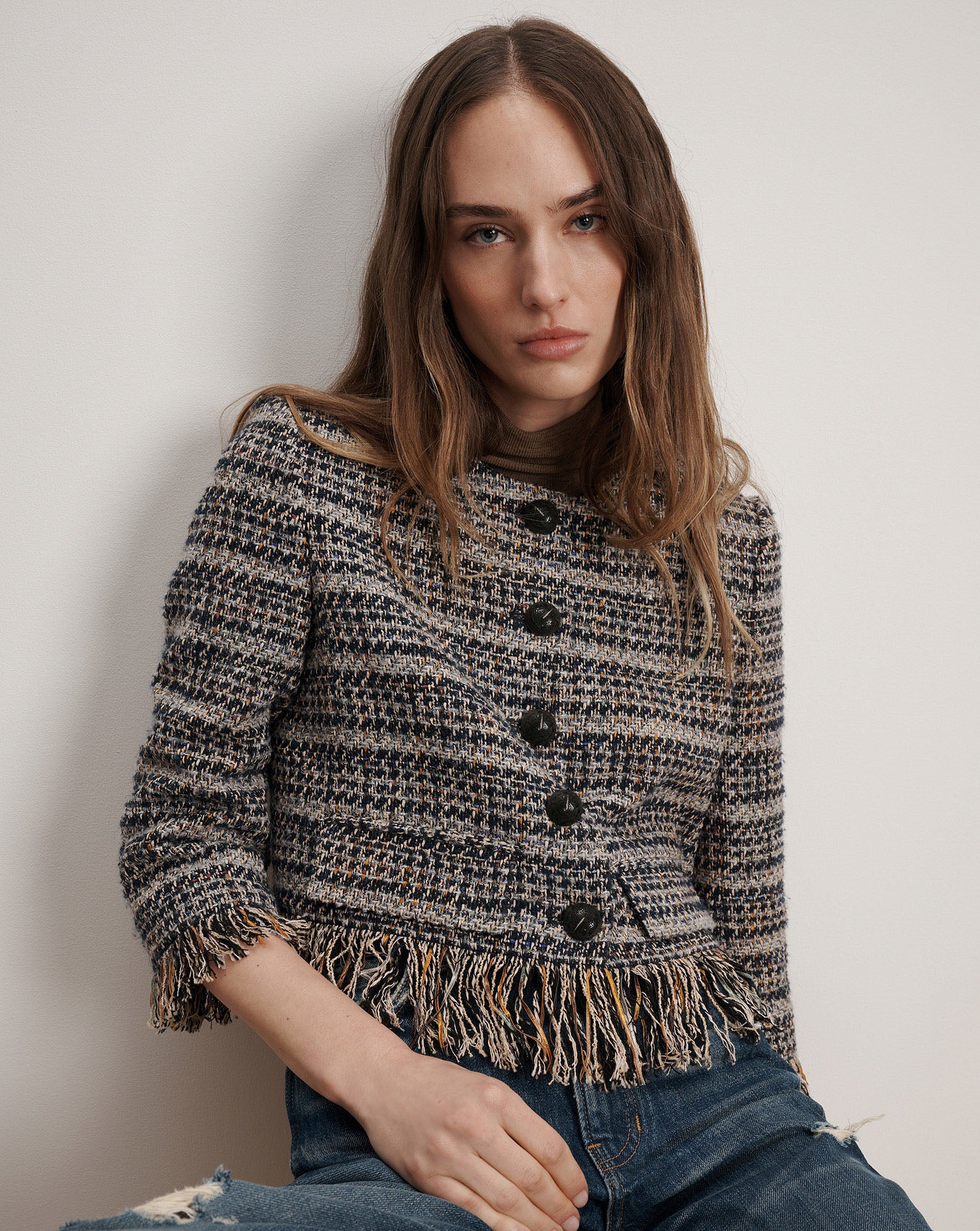 Veronica Beard Lyons Fringe Jacket - Navy Multi