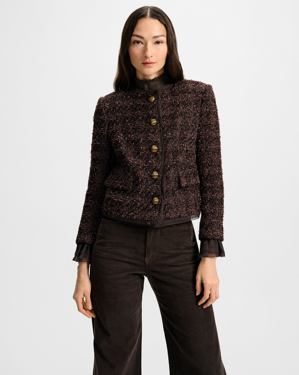 Veronica Beard Audrina Metallic Tweed Jacket - Dark Currant