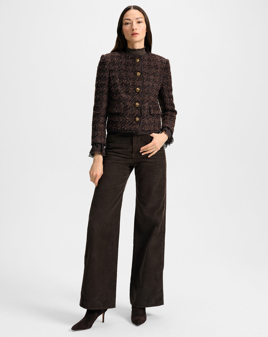 Veronica Beard Audrina Metallic Tweed Jacket - Dark Currant