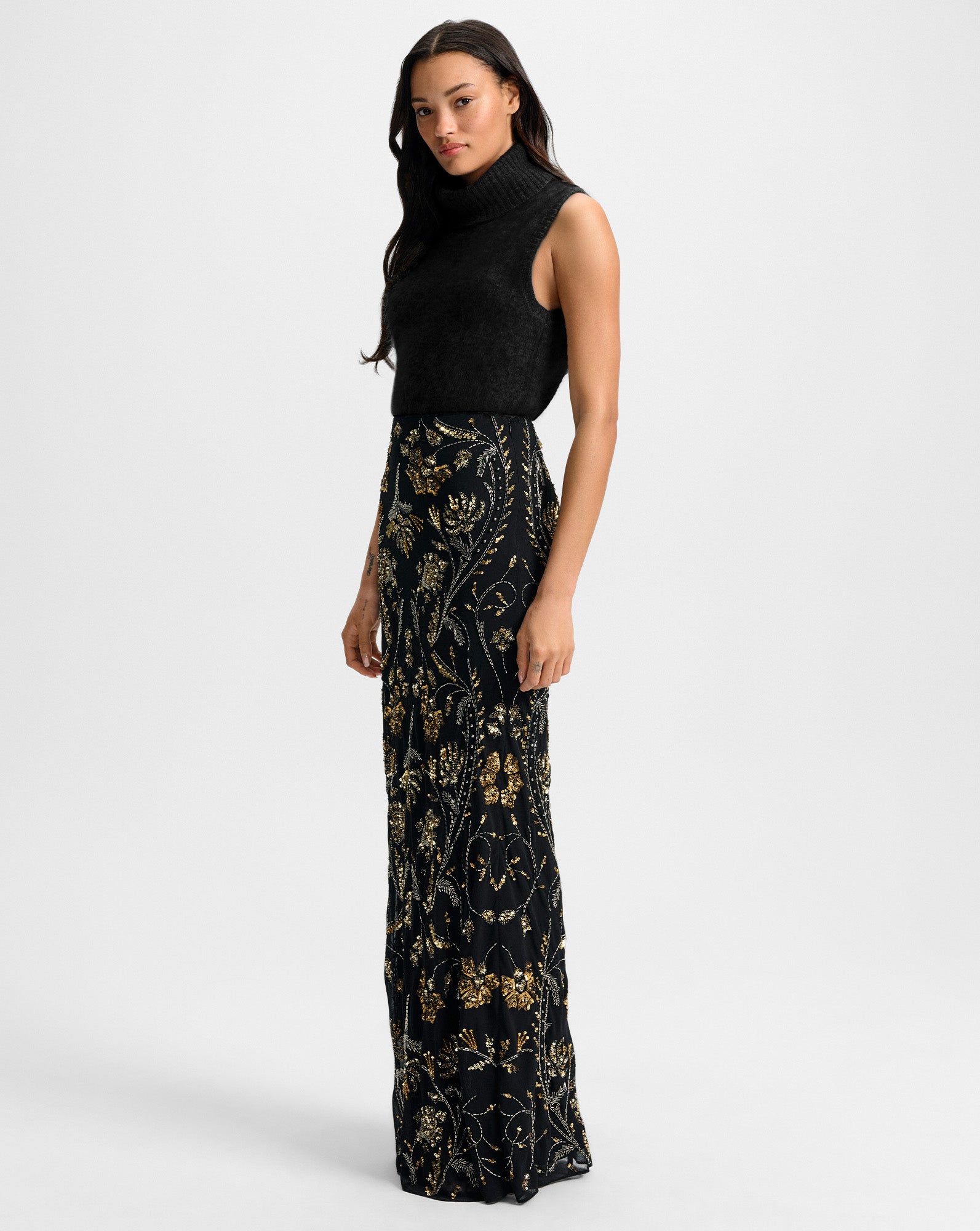 Veronica Beard Medina Floral-Embellished Maxi Skirt - Black