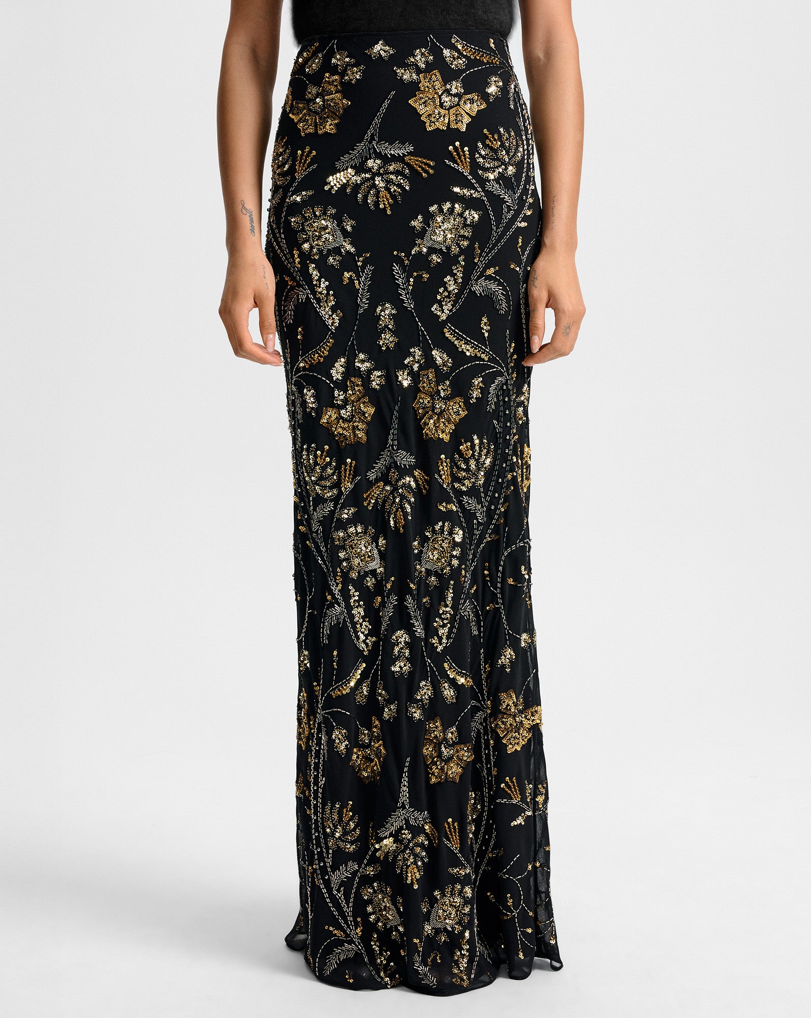 Veronica Beard Medina Floral-Embellished Maxi Skirt - Black