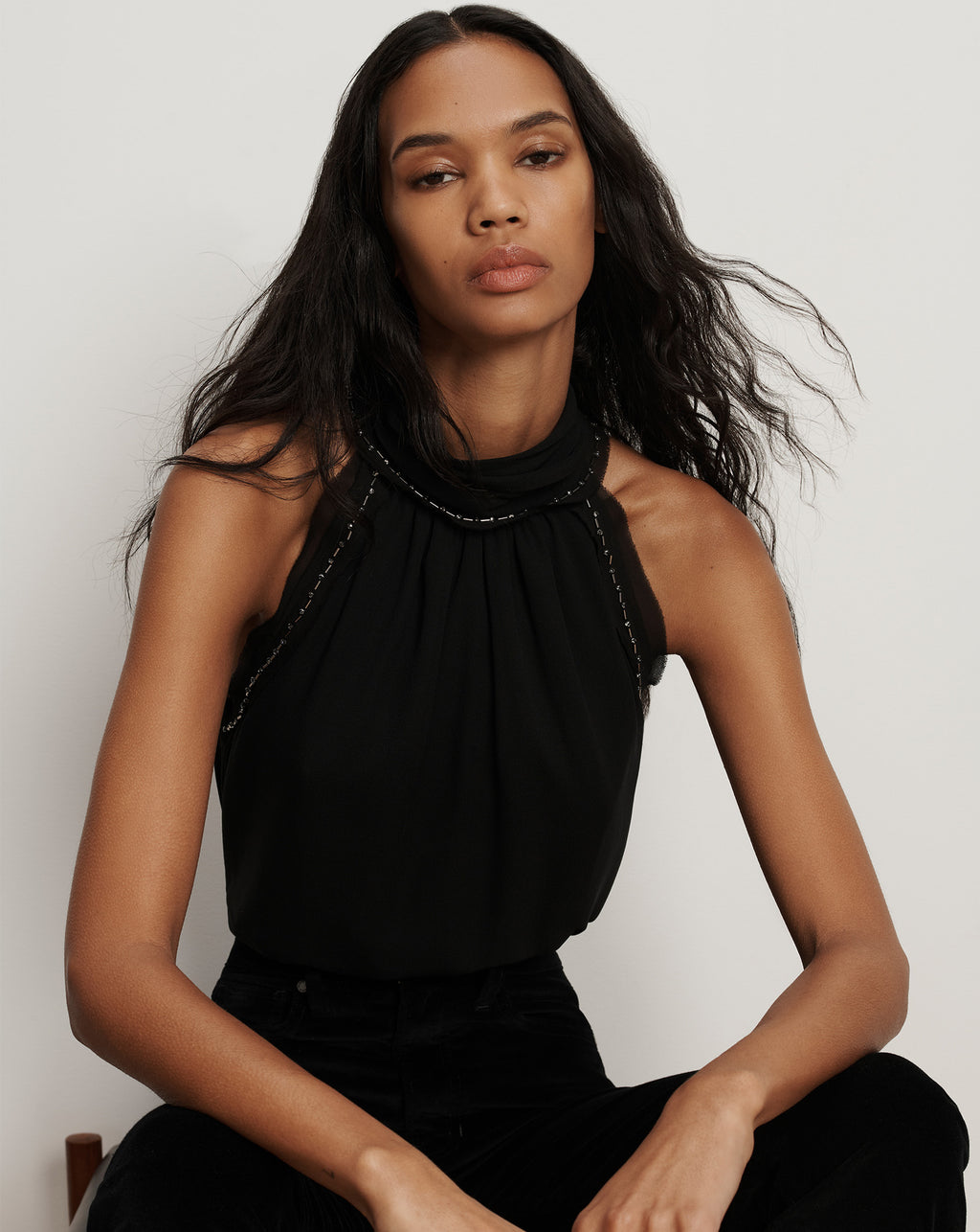 Veronica Beard Tanisha Silk Halter Top - Black