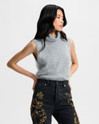 Veronica Beard Mazzy Brushed Cashmere Sleeveless Sweater - Heather Grey