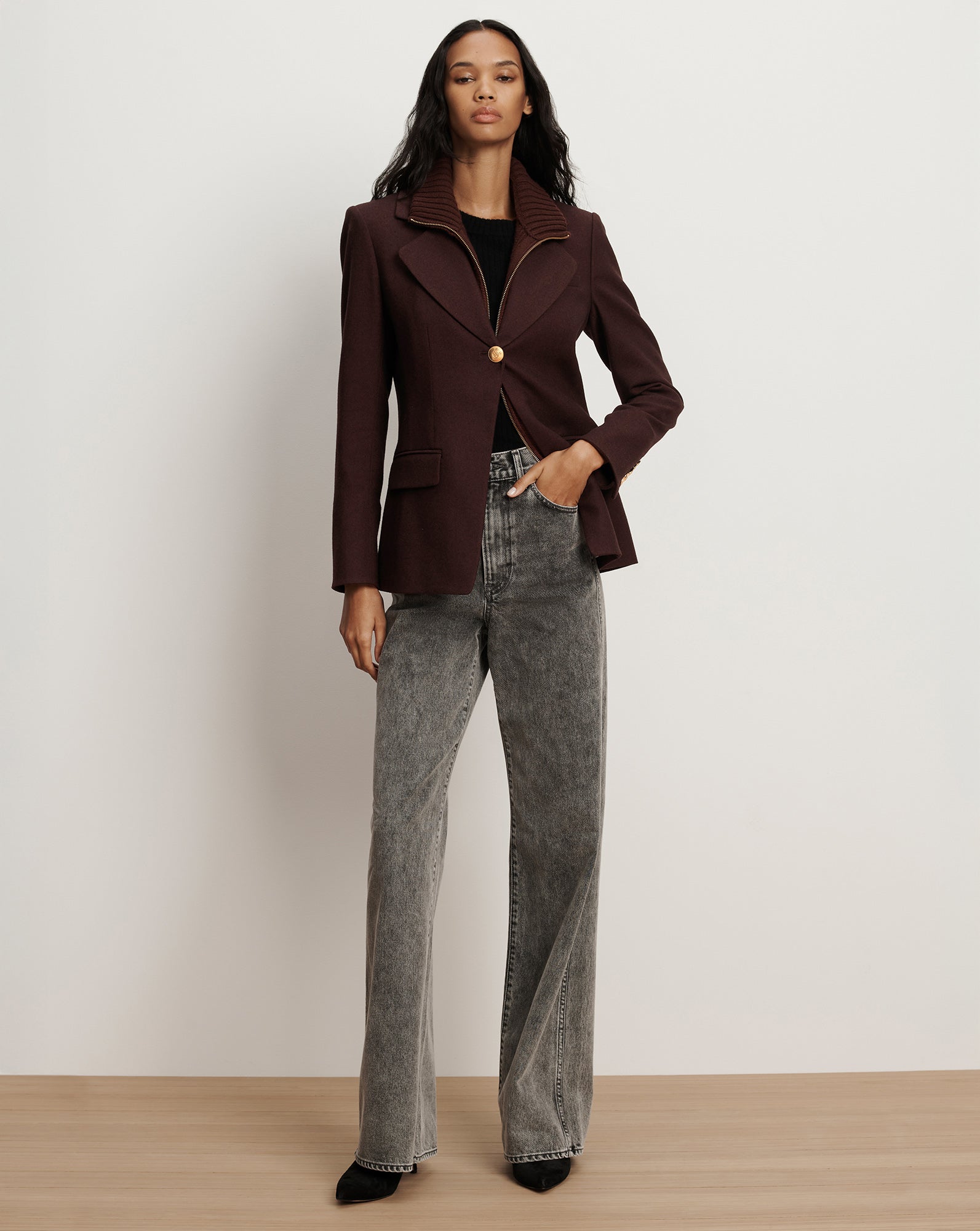 Veronica Beard Kessler Wool-Blend Dickey Jacket - Dark Currant Melange