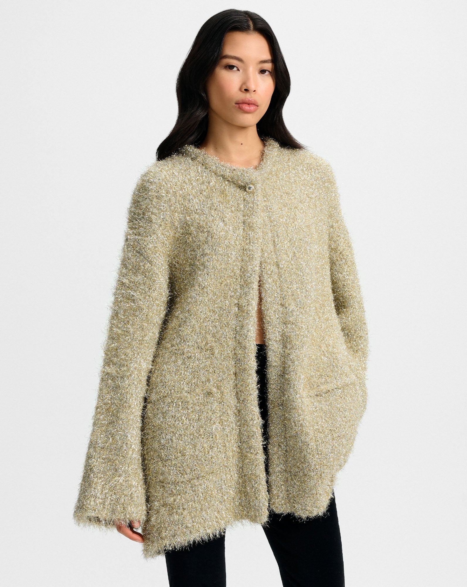 Veronica Beard Rozan Metallic Knit Jacket - Gold
