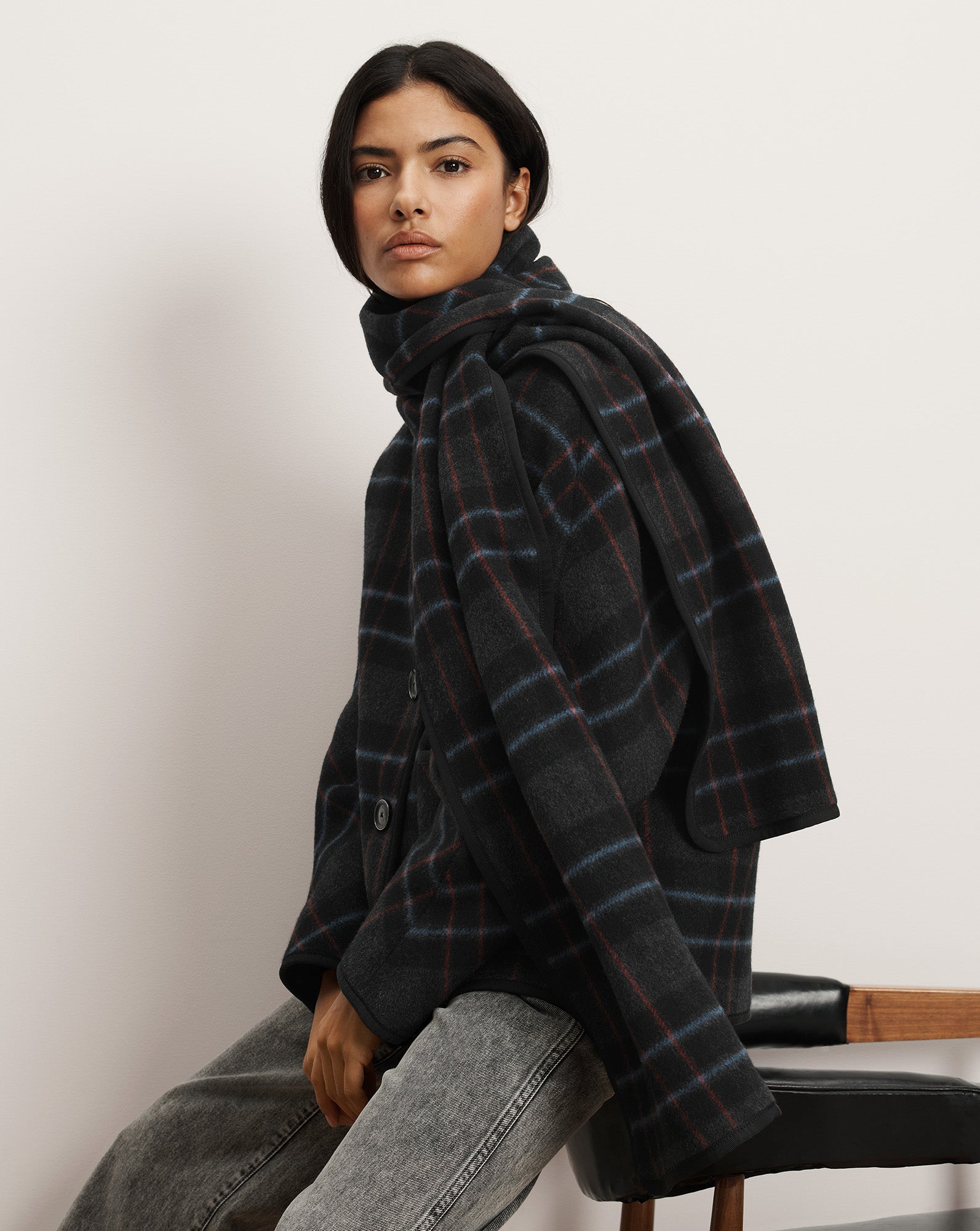 Veronica Beard Martine Dickey Scarf Coat - Black Multi