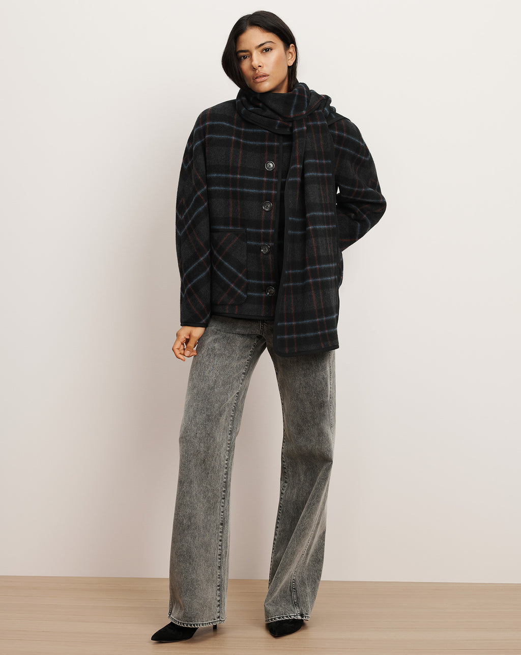Veronica Beard Martine Dickey Scarf Coat - Black Multi