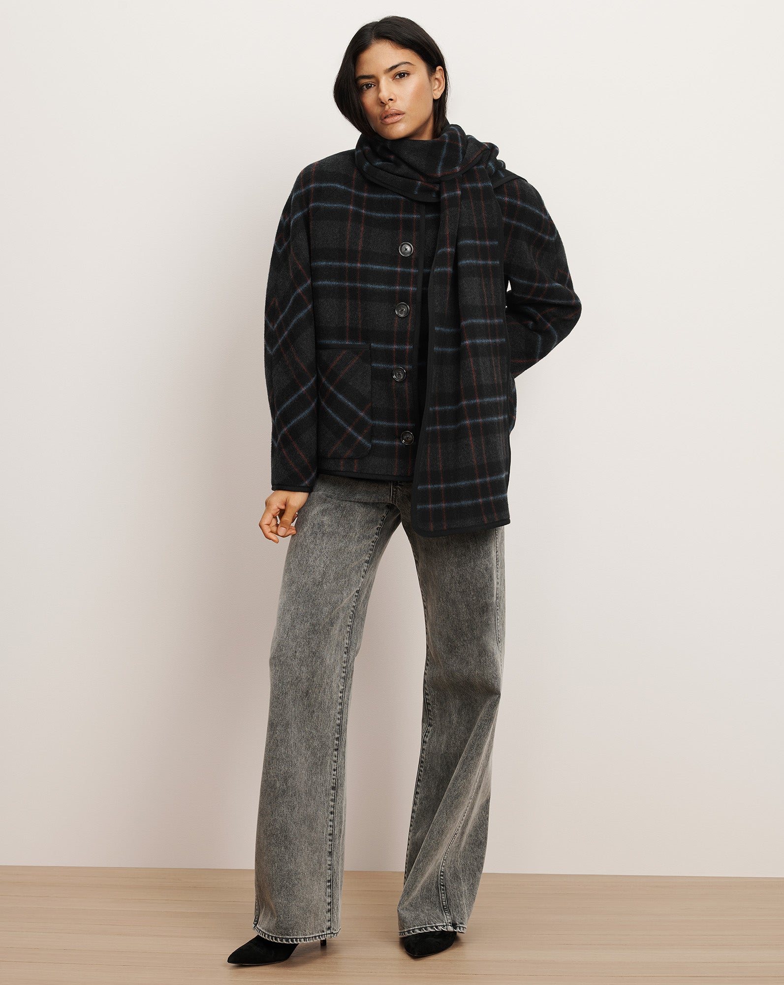Veronica Beard Martine Dickey Scarf Coat - Black Multi