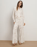 Veronica Beard Daisy Wide-Leg Eyelet Pant - Dove White