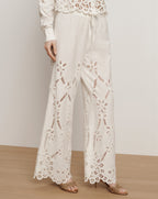 Veronica Beard Daisy Wide-Leg Eyelet Pant - Dove White