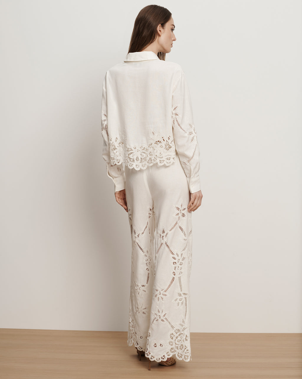 Veronica Beard Daisy Wide-Leg Eyelet Pant - Dove White