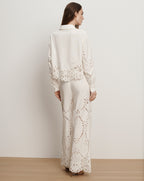 Veronica Beard Daisy Wide-Leg Eyelet Pant - Dove White